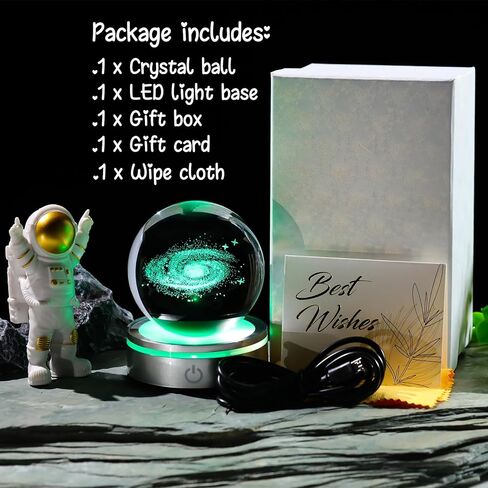 3.15in. Crystal Engraved 3D Solar System Ball with LED Light Base, Solar System Physics Planet Space Model Collectible Decorative Ball Astronomy Universe Gifts for Women Men Kids Birthday in Kuwait