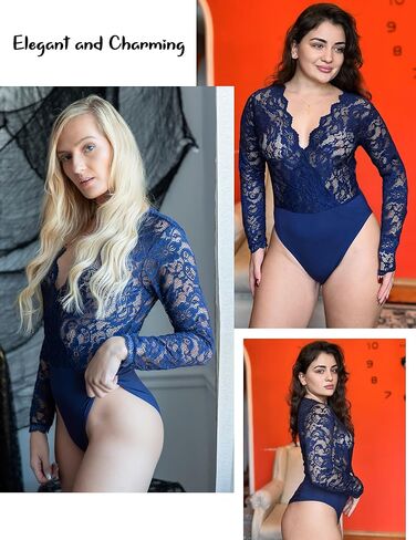 Avidlove Lace Bodysuit for Women Sexy Long Sleeve V Neck Body Suits Going Out Tops Snap Crotch One Piece Teddy Lingerie in Kuwait