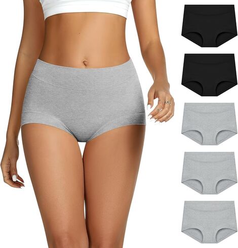 THANTH Women's Cotton Underwear High Waisted Stretch Ladies Panties Full Coverage Briefs Underwear for Women 5 Pack in Kuwait