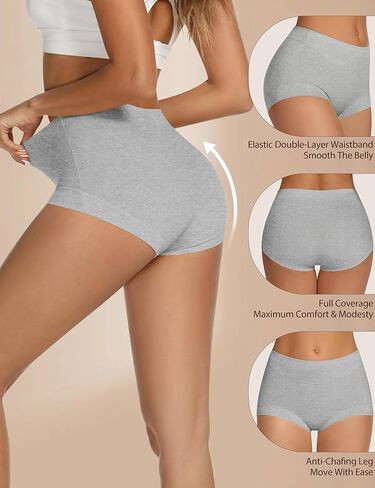 THANTH Women's Cotton Underwear High Waisted Stretch Ladies Panties Full Coverage Briefs Underwear for Women 5 Pack in Kuwait