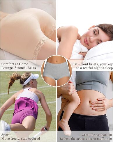 THANTH Women's Cotton Underwear High Waisted Stretch Ladies Panties Full Coverage Briefs Underwear for Women 5 Pack in Kuwait