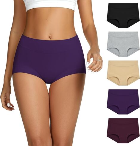 THANTH Women's Cotton Underwear High Waisted Stretch Ladies Panties Full Coverage Briefs Underwear for Women 5 Pack in Kuwait