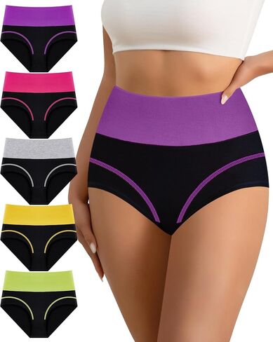 Women's High Waisted Cotton Underwear Tummy Control Underwear Stretch Soft Full Coverage Briefs Panties Multipack in Saudi Arabia