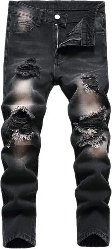 Boy's Skinny Fit Ripped Distressed Fashion Washed Denim Jeans Pants in Saudi Arabia