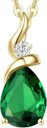 FANCIME 14K Solid Yellow Gold Birthstone Pendant Necklace for Women with Diamond Pear Shaped Teardrop Necklace Birthday Gifts for Mom Women Sterling Silver Chain 16" + 2" Extender in Kuwait