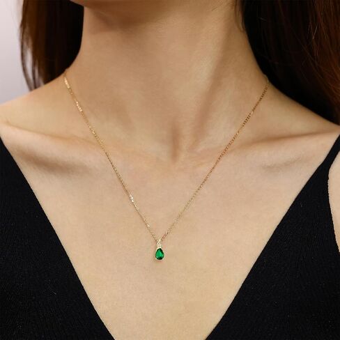 FANCIME 14K Solid Yellow Gold Birthstone Pendant Necklace for Women with Diamond Pear Shaped Teardrop Necklace Birthday Gifts for Mom Women Sterling Silver Chain 16" + 2" Extender in Kuwait