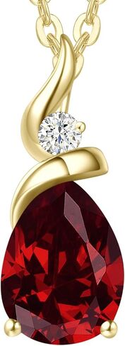 FANCIME 14K Solid Yellow Gold Birthstone Pendant Necklace for Women with Diamond Pear Shaped Teardrop Necklace Birthday Gifts for Mom Women Sterling Silver Chain 16" + 2" Extender in Kuwait