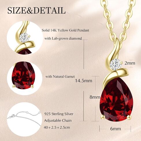 FANCIME 14K Solid Yellow Gold Birthstone Pendant Necklace for Women with Diamond Pear Shaped Teardrop Necklace Birthday Gifts for Mom Women Sterling Silver Chain 16" + 2" Extender in Kuwait