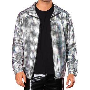 Lars Amadeus Metallic Jacket for Men's Long Sleeve Stand Collar Party Disco Shiny Holographic Jackets