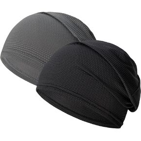 2 Pack Summer Cooling Skull Cap for Men Women，Running Beanie Skull Caps Breathable Sweat Wicking Stretchy Cap