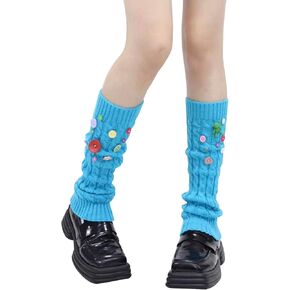 Warm leg pants Y2k colored button strap knitted Harajuku Kawaii warm leg accessories, 80s retro high leg socks