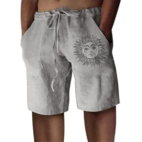 Puimentiua Mens Linen Shorts Lightweight Elastic Waist Summer Beach Shorts