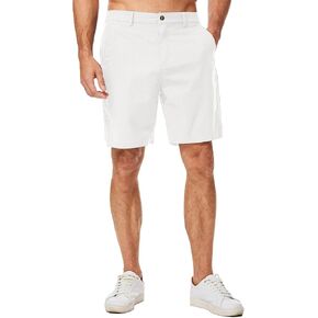 JMIERR Mens Casual 8" Cotton Linen Shorts - Button Waist Summer Beach Shorts with Pockets