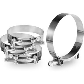 Muyi 4 Pack 3 "T-Bolt المشابك ، 304 مشبك خرطوم توربو من الفولاذ المقاوم للصدأ توربو ، نطاق عمل 83 مم-91 ملم لأنبوب سيليكون معرف 3" معرف.