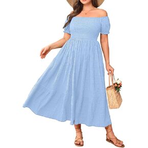 Pinup Fashion Plus Size Summer Dresses - Off Shoulder Casual Graduation Baby Shower Long Sun Dress with Pockets