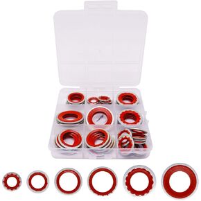 45 PCS A/C Gasket O-Ring Assortment kit, 6 Size Air Conditioning Compressor Port Seal Washer Kit, Replace A/C Compressor Bonded Seal Washer, Black