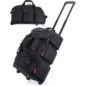 BAGSMART Rolling Duffle Bag with Wheels, 36L Travel Bag with Water-proof Pockets, Airline-Approved Carry On Duffel Bag with Handle, Black