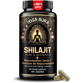 SHILAJIT 500mg| Yoga Aura Pure Himalayan Shilajit Supplement Max Potency |85+ Trace Minerals |50% Fulvic Acid Organic Shilajit Capsules Ultra Men Women for Energy & Immune Better Alt to Resin
