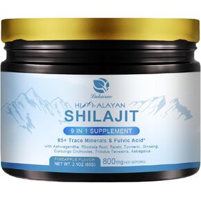 9-in-1 Shilajit Supplement, Ashwagandha, Rhodiola Rosea, Gingko Biloba for Immunity, Men & Women, 60 Grams