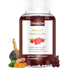 Shilajit Gummies 1000mg-pure-pure مع 85 معادن تتبع ، ملحق شيلاجيت المناعي للرجال والنساء 60 صمغ ، مع أشواغاندا ، ماكا