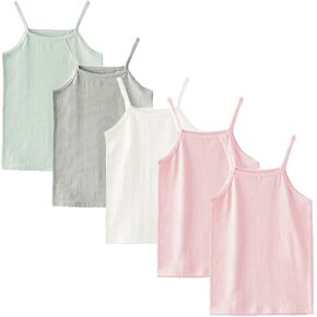Kids Girls Classic Solid Camisole Undershirts for Girls 5 Pack Breathable Cotton Soft Tank Tops (2-10Years)