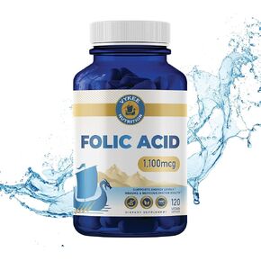 Folic Acid Supplement – High-Potency Vitamin B9 1,870mg DFE Folate, 1,100mg Folic Acid | Vegan, Non-GMO | Supports Cellular Health, Energy Production & Prenatal Wellness | 120 Capsules