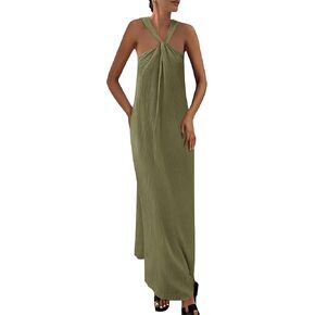PRETTYGARDEN Womens 2025 Casual Long Summer Dresses Sleeveless Strappy Loose Flowy Beach Vacation Maxi Dress with Pockets