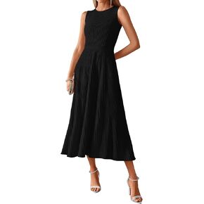 BTFBM للسيدات Midi Bodycon Tank Dress Summer Crewneck Rib متماسكة بلا أكمام مطوية أرجوحة خطوط أعمال غير رسمية