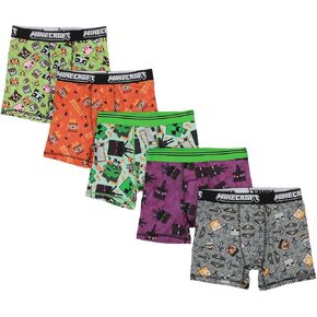 Bioworld Youth Boys Minecraft Boxer Brief Underwear 5-Pack - Pixelated Comfort for Gamers