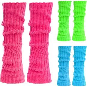 Neon Leg Warmers 3 Pairs 80s Accessories for Women, Neon Women's Heavy Soft Extra Long Leg Warmers(Hot Pink,Green,Blue)