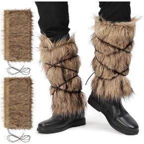 Procos Medoval Faux Fur Leg Warmers Wrap Coffy Guzzy Boot Cuff Coff for Women Men Warrior Comple