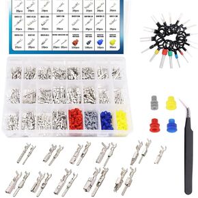 Seamaka720Pcs 21Type Car Electrical Wire Terminal Tool kit 1/1.5/1.8/2.2/2.8/3.5mm Connector Pins Terminal Removal Male Female Crimp Pins Non-Insulated Plug