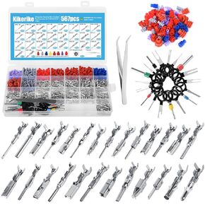 Connector Pins Kit 567Pcs 26 Types - 1/1.5/1.8/2.2/2.8/3.5mm Automotive Terminal Pins 22-12 Gauge Car Electrical Male & Female Wire Pins, Wire Seals, Repinning Kit
