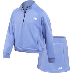 New Balance Girls Scooter Set - 2 Piece Soft Fleece Quarter-Zip Pullover and Activewear Skorts for Girls (Sizes: 7-12)