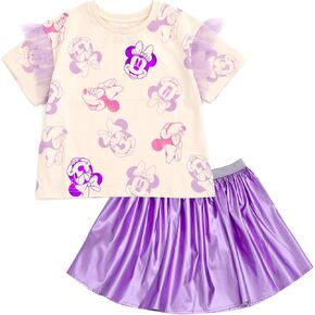 Disney Junior Girls T-Shirt and Metallic Iridescent Skirt Toddler to Big Kid Sizes (2T - 14-16)