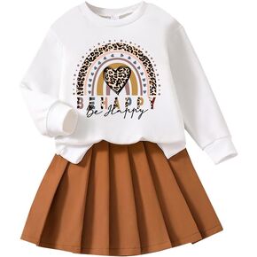 Toddler Girl Spring Fall Clothes - Fashion Letter Pattern Sweatshirt & Pleated Skirt - 2 Piece Cute Girls Suit