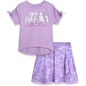 RBX Girls' Skort Set - 2 Piece Short Sleeve Performance Graphic T-Shirt and Skorts for Girls (Sizes: 7-12)