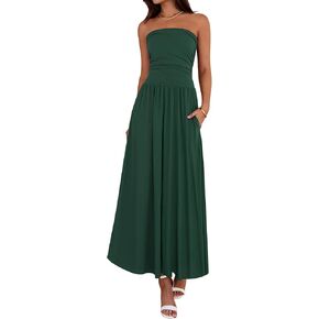 BTFBM Summer Maxi Dresses for Women 2025 Ruched Ruched Tube Top Flowy Beach Vacation Wedding Gumber Gobicts
