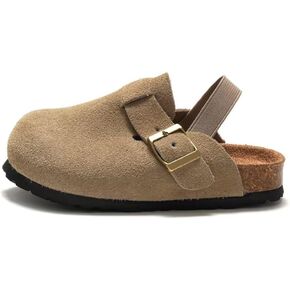 dubuto Cork Suede Clogs for Toddler Kids Boys Girls Leather Mules Footbed Sandals Potato Slippers