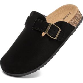 XTJSCBDSH Kids Suede Clogs with Cork Footbed, Toddler Boys Girls Sandals, Adjustable Buckle Slip-On Slippers, Arch Support Mules for Indoor Outdoor