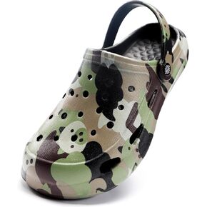 Kids Classic Camo Garden Clogs for Boys – Lightweight Adjustable Water Sandals with Non-Slip Sole, Quick-Dry Design for Little and Big Kid