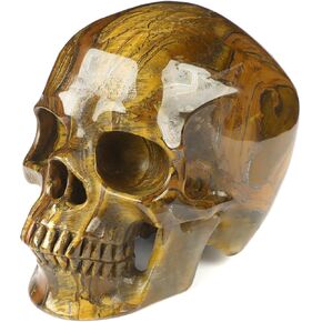 Skullis 5.0 "Tiger Iron Eye Hand Crystal Skull ، Super Wrenistic ، الشفاء الكريستالي ، النحت النحت للأحجار الكريمة المنحوتة باليد ، تمثال Reiki Healing Stone.2525