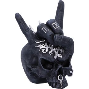 Nemesis Now Horns Up Rock On Hand Skull Ornament, Resin, Black, 17.5cm