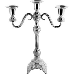حامل الشمعة 3 -arm -arm - زماكة زاماك كانديلابرا لديكور المنزل الأنيق ، يحمل 3 شموع ، التجميع المطلوبة (الذهب والفضة) (الفضة) in Kuwait