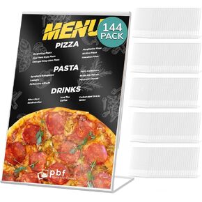 pbf 6x4 Acrylic Sign Holder | 6 x 4 Horizontal Stand Up Slanted Sign Holder | Acrylic Stands for Display | Clear Picture Frame, Menu Table Top Stand, Plastic Flyer Holder (12-Pack)