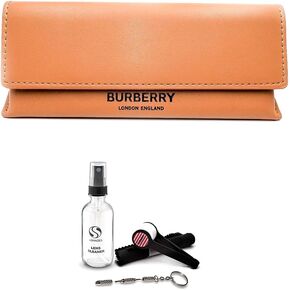 BURBERRY Small Triangular Brown Eyeglass Case + Bundle with eSHADES Luxury Eyewear Kit