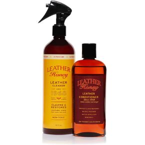 Leather Honey Cleaner and Conditioner Bundle with 16oz Spray Cleaner with UV Protectant and 8oz Conditioner