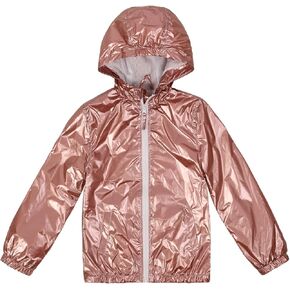 SNOW DREAMS Girls Waterproof Rain Jacket Windbreaker Lightweight Raincoat Kids Rose Golden Size 7