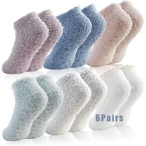 jeuhut 6 Pairs Fuzzy Grip Socks for Women Soft Cozy Fluffy Slipper Socks with Grips Winter Warm Stocking Stuffers
