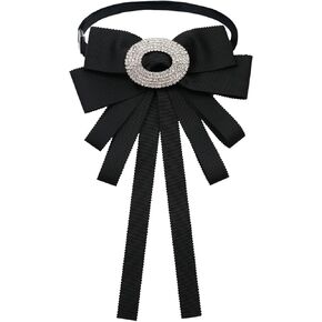 Striped Ribbon Bow Ties for Women with Rhinestone Pre-tied Adjustable Womens Bow Tie Big Bowtie for Women Uniform